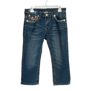 TRUE RELIGION Women's Size 29 Bold Stitch Capri Blue Denim Billy Jeans VTG USA